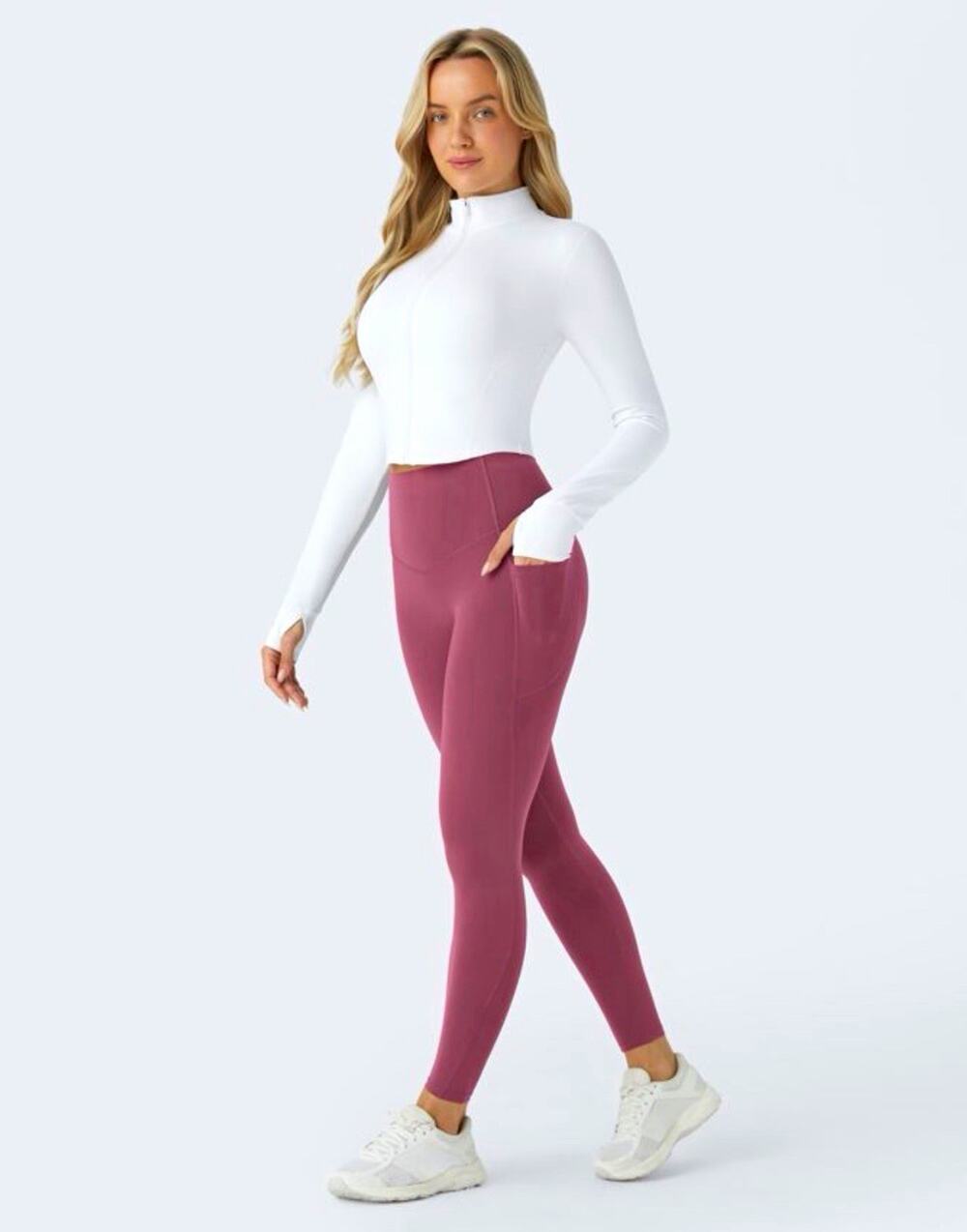 Halara Mauve Ankle Leggings S Solid Stretch Side Pockets Athleisure Activewear